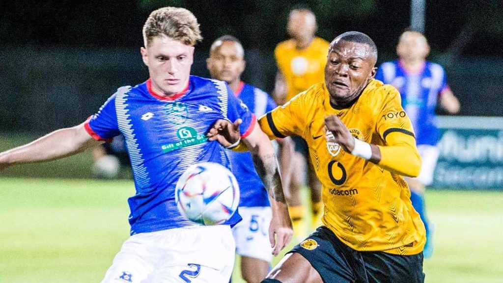 Bradley Cross and Christian Saile fighting over the ball during the Nedbank Cup clash. Photo by Kaizer Chiefs