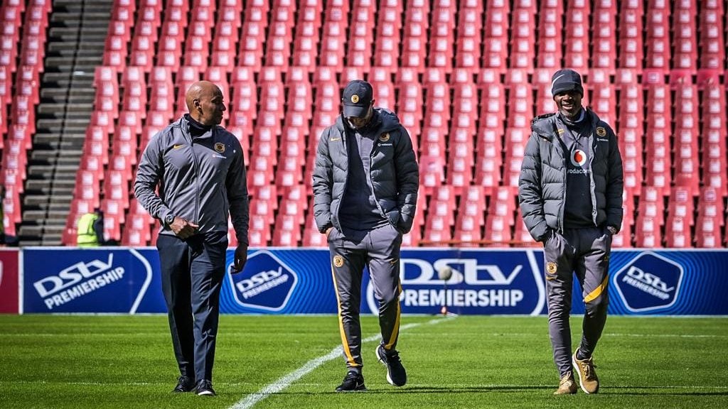 Kaizer Motaung Jr, Dillon Sheppard and Arthur Zwane doing pitch inspection [Photo by Kaizer Chiefs].