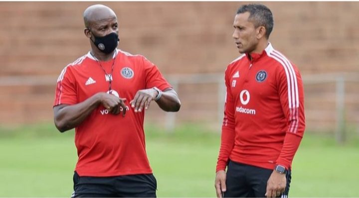 Mandla Ncikazi and Fadlu Davids at Orlando Pirates. Photo courtesy of Orlando Pirates