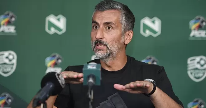 Orlando Pirates coach Jose Riveiro addressing the media