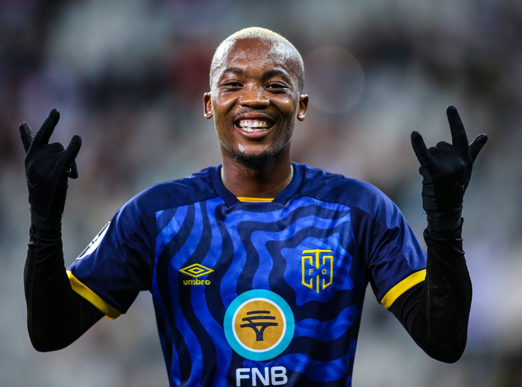 Khanyisa Mayo celebrating a goal for Cape Town City FC