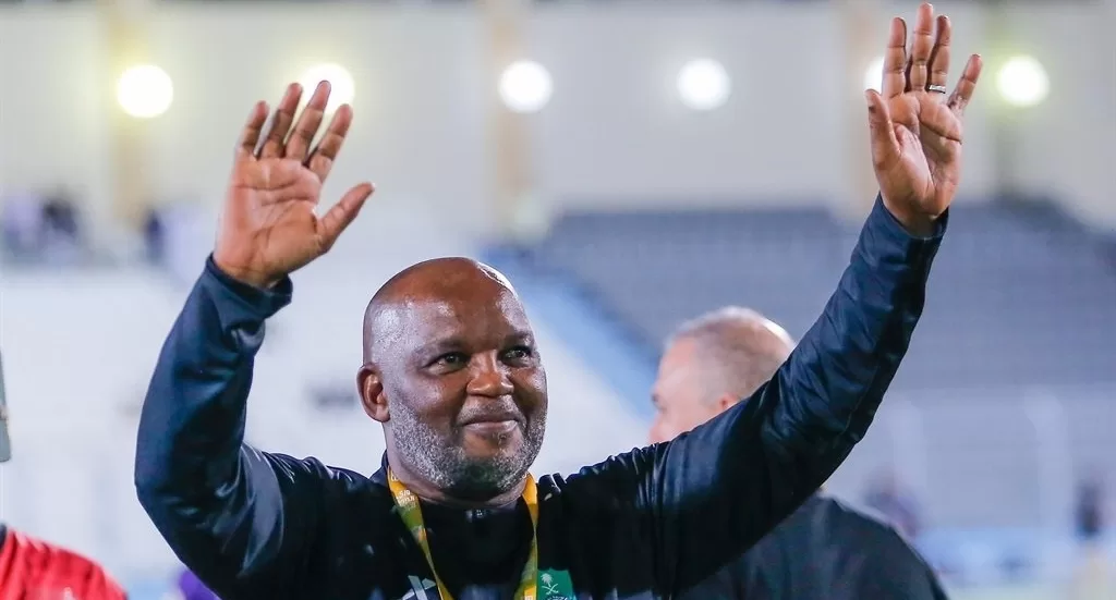 Pitso Mosimane in the dugout for Al-Ahli Saudi as they gained promotion to the Saudi Pro League