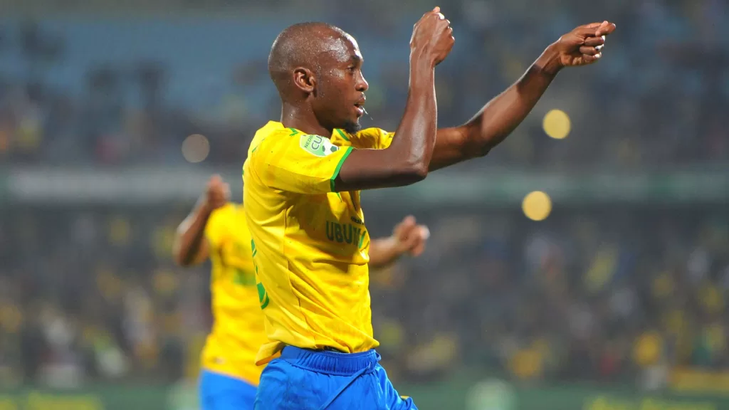 Peter Shalulile celebrating a goal for Mamelodi Sundowns