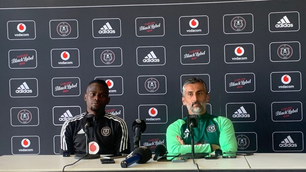 Innocent Maela and Coach Jose Riveiro addressing members of the media.