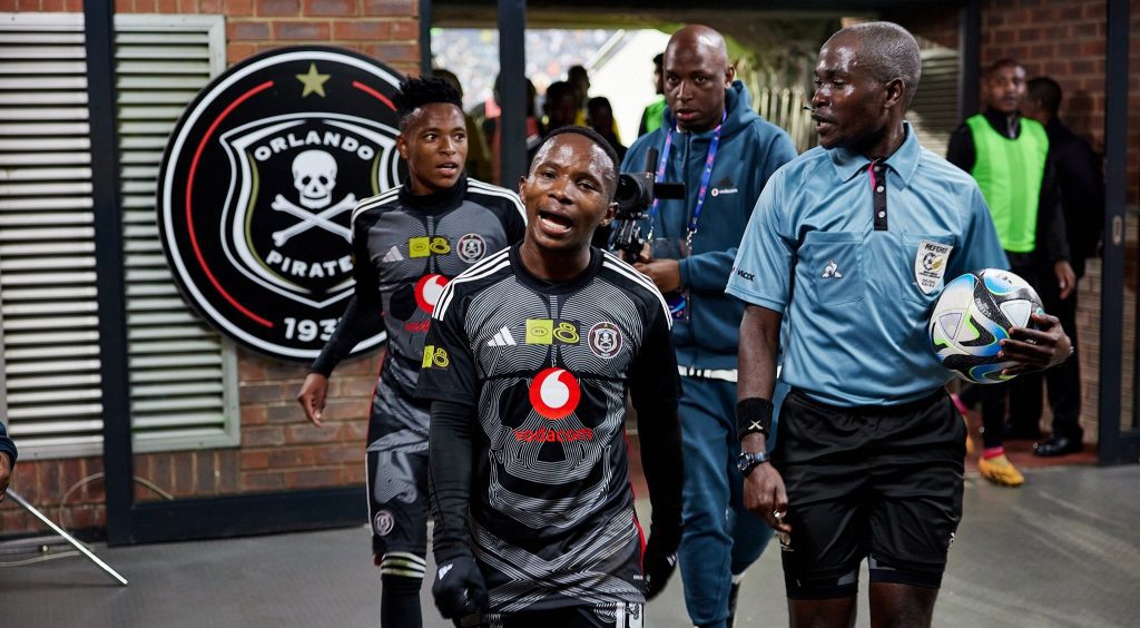 Ndabayithethwa Ndlondlo during the MTN8 match for Orlando Pirates