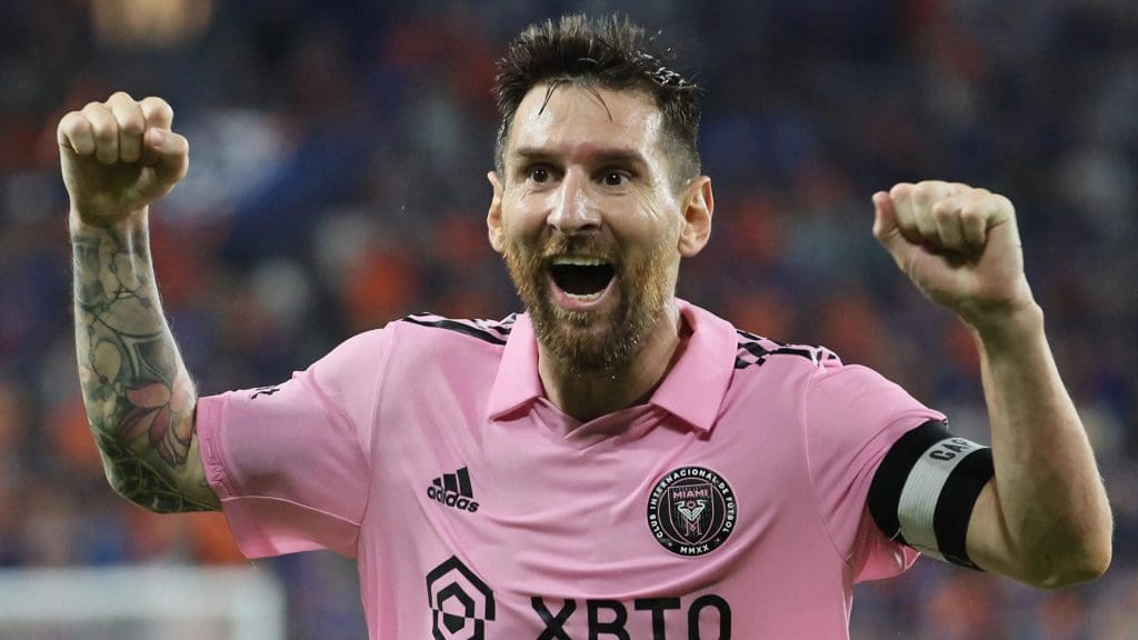Inter Miami captain Lionel Messi in celebratory mood.