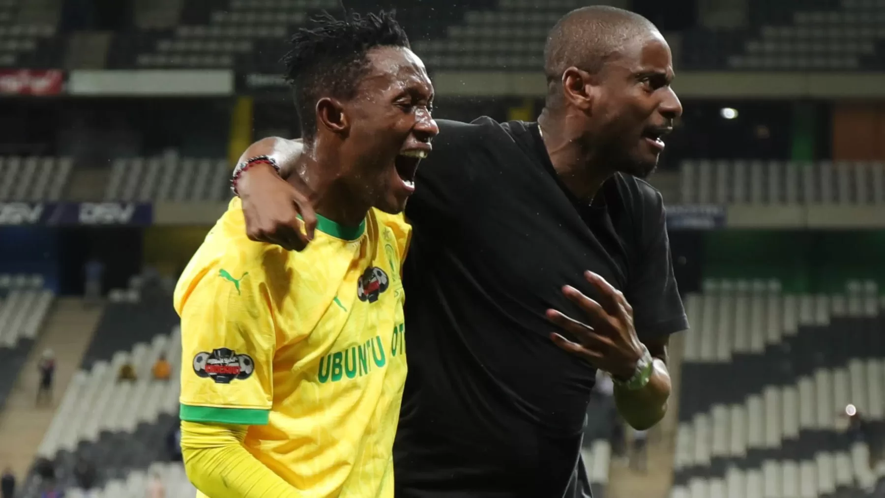 Thapelo Maseko and Rulani Mokwena of Mamelodi Sundowns in action