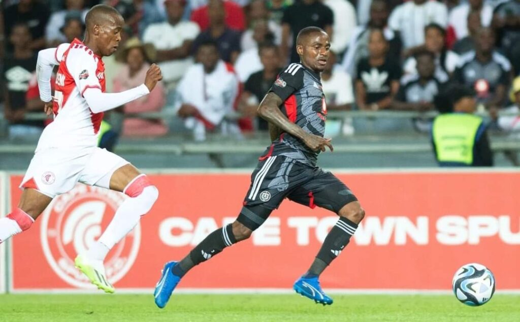 Thembinkosi Lorch in action for Orlando Pirates in the DStv Premiership