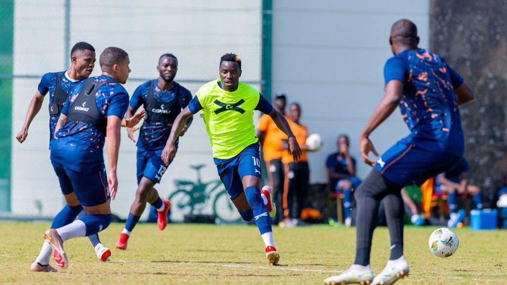 Rodrick Kabwe and his Zambia teammates working hard at training.