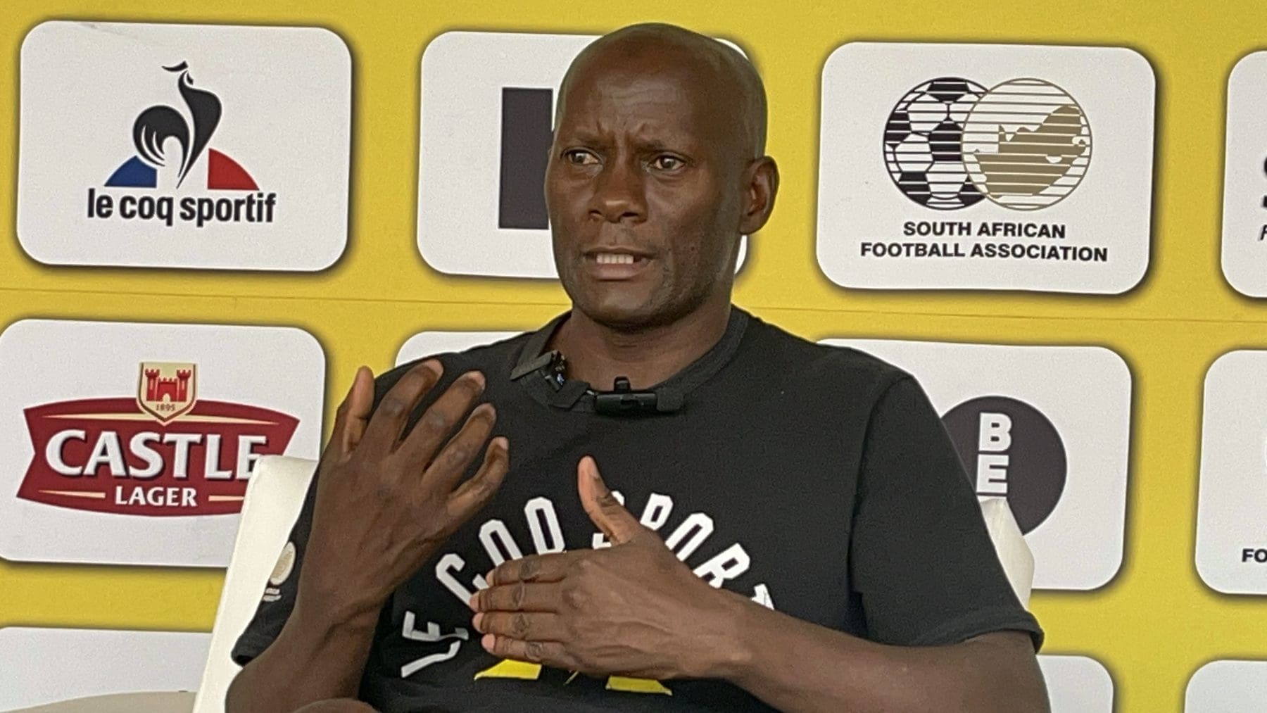 Helman Mkhalele of Bafana Bafana addressing the media
