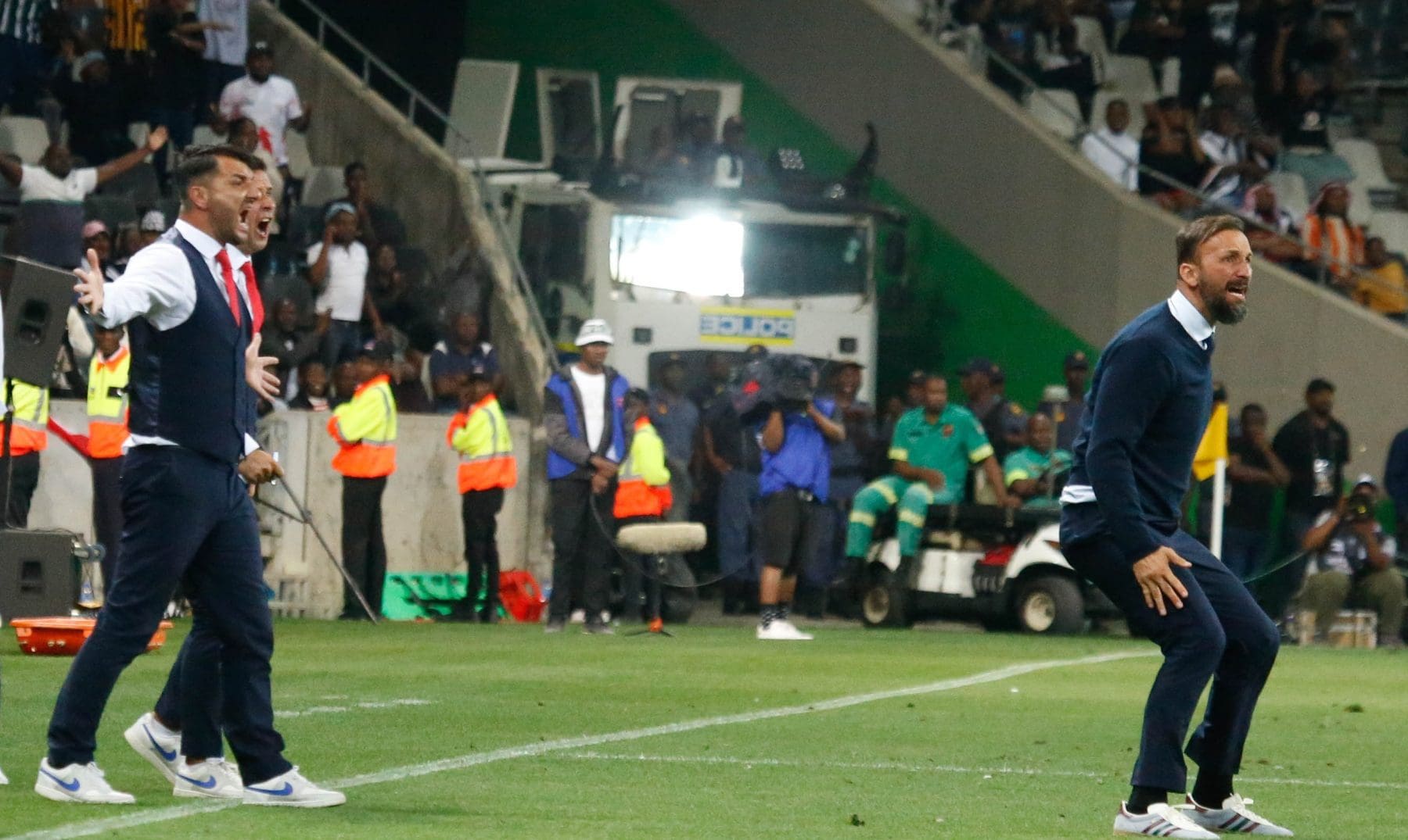 Sead Ramovic on the touch line for TS Galaxy against Orlando Pirates