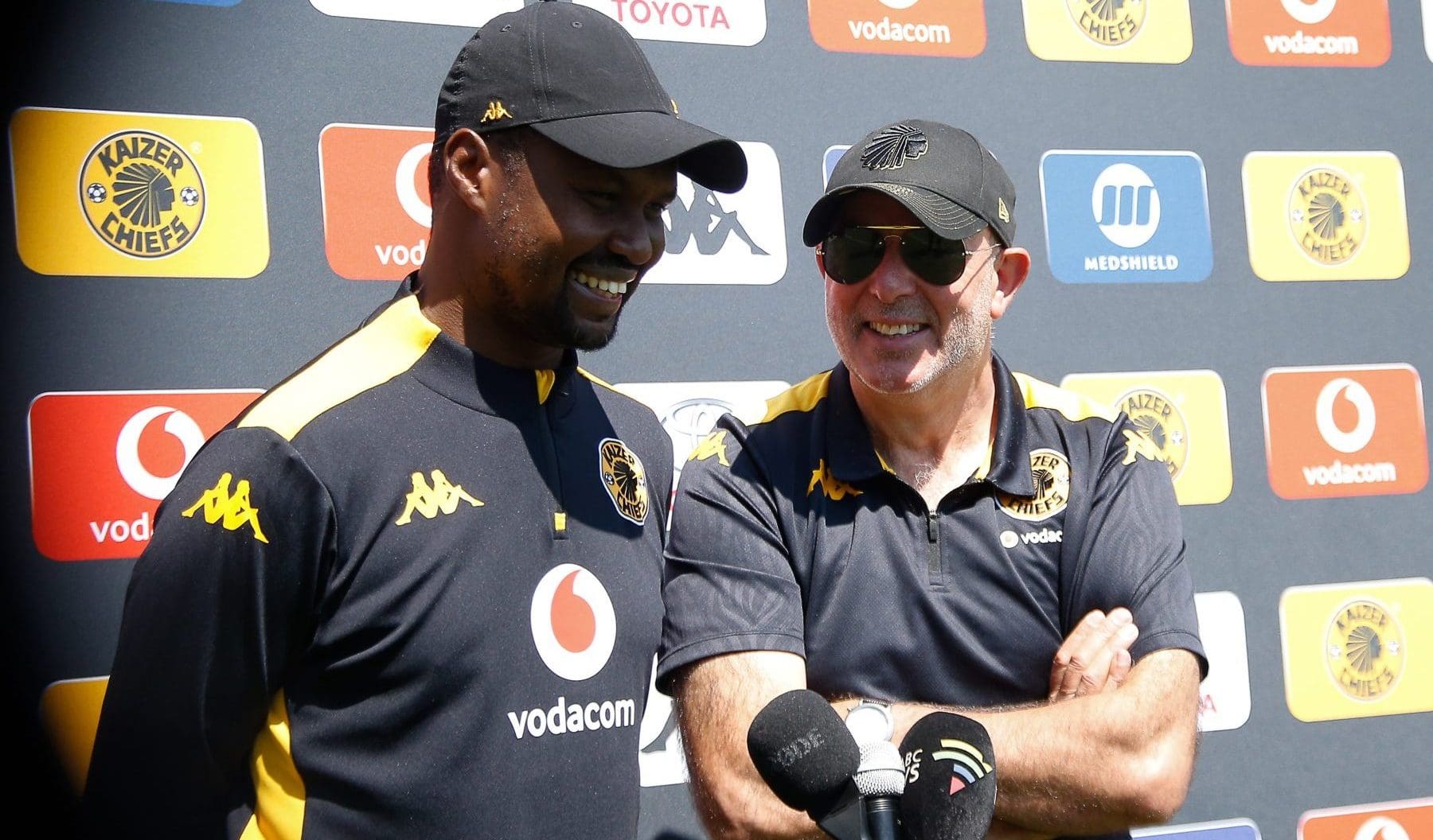 Nasreddine Nabi and Cedric Katze of Kaizer Chiefs addressing the media