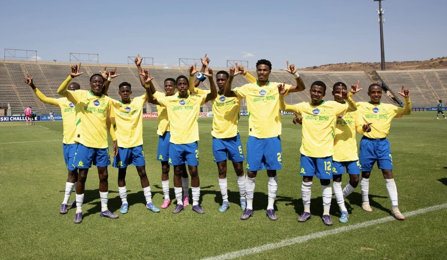 Mamelodi Sundowns DDC players celebrating a goal 