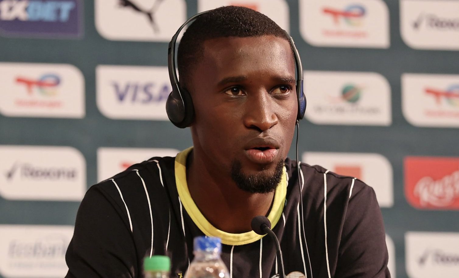 Bafana Bafana defender Siyanda Xulu speaking during the presser