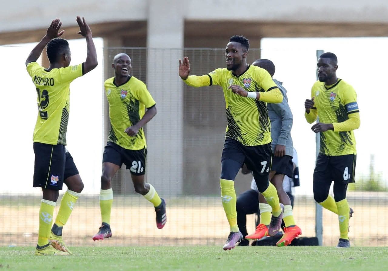 JDR stars players celebrating a goal in the Motsepe Foundation Championship.