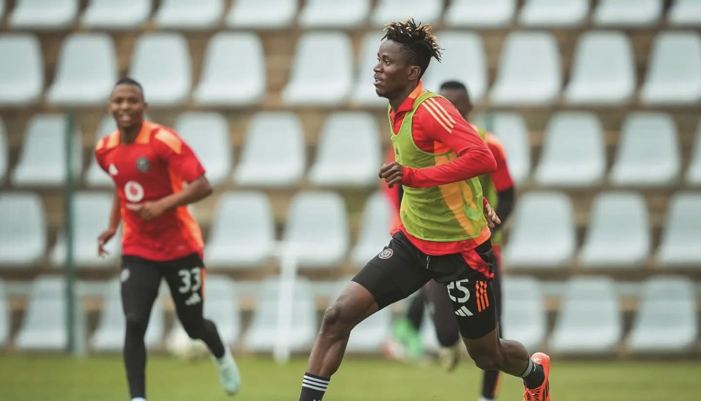 Orlando Pirates attacking midfielder Karim Kimvuidi during a training session