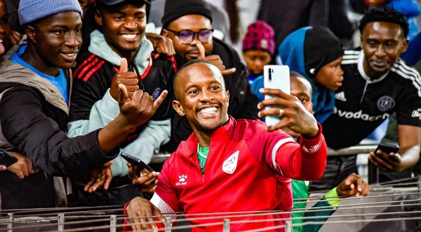 Sekhukhune United captain Linda Mntambo taking selfies with Babina Noko fans