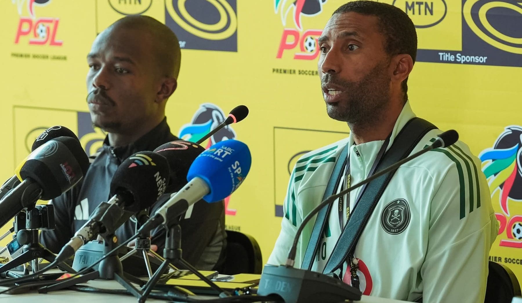 Abdeslam Ouaddou and Nkosinathi Sibisi at Orlando Pirates