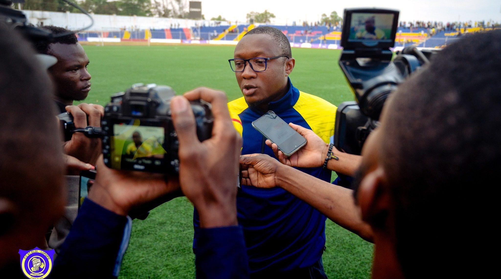 FC Saint Eloi Lupopo coach Guy Bukasa speaking