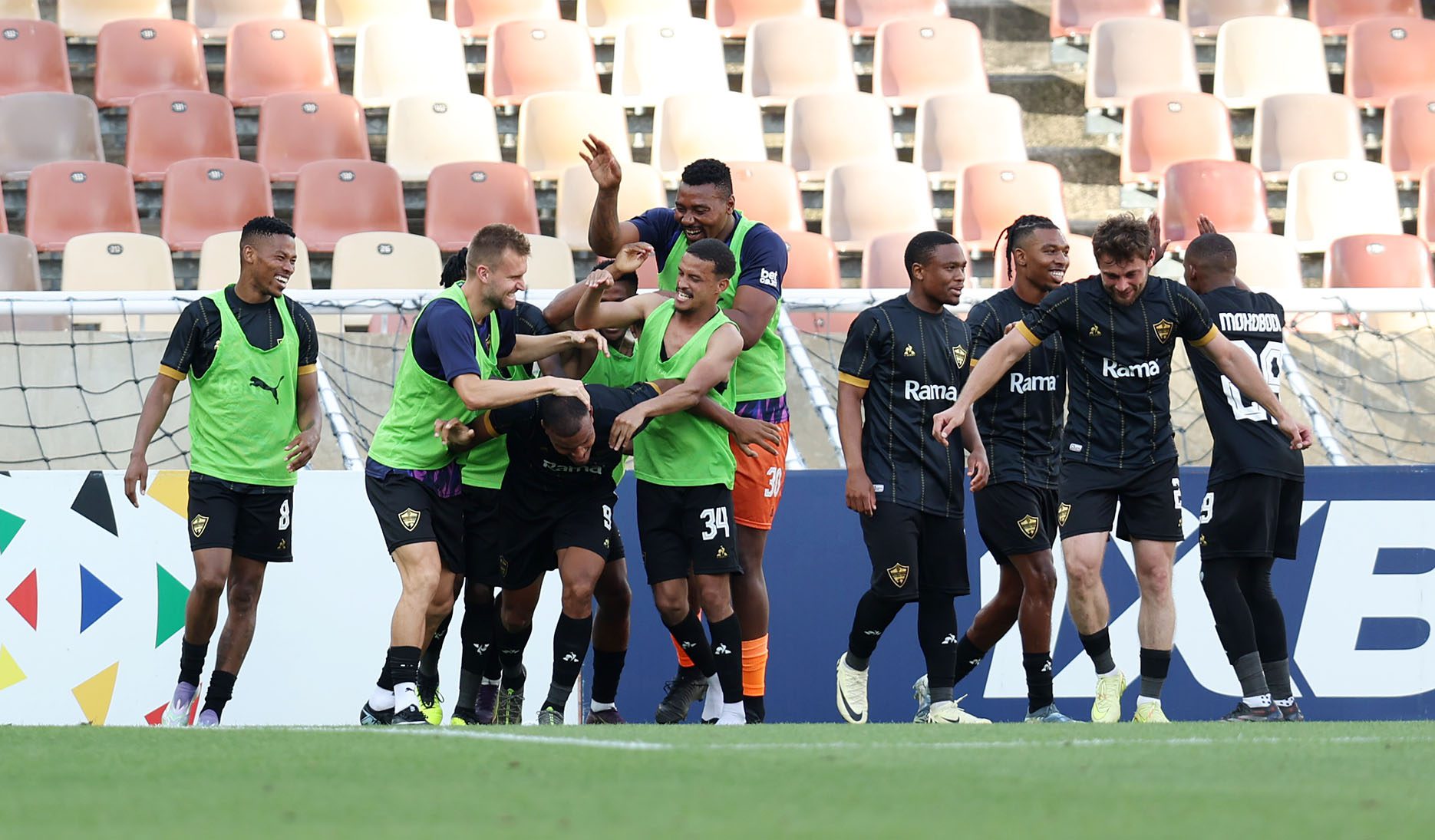 Stellenbosch FC celebrate a goal at the New Peter Mokaba Stadium