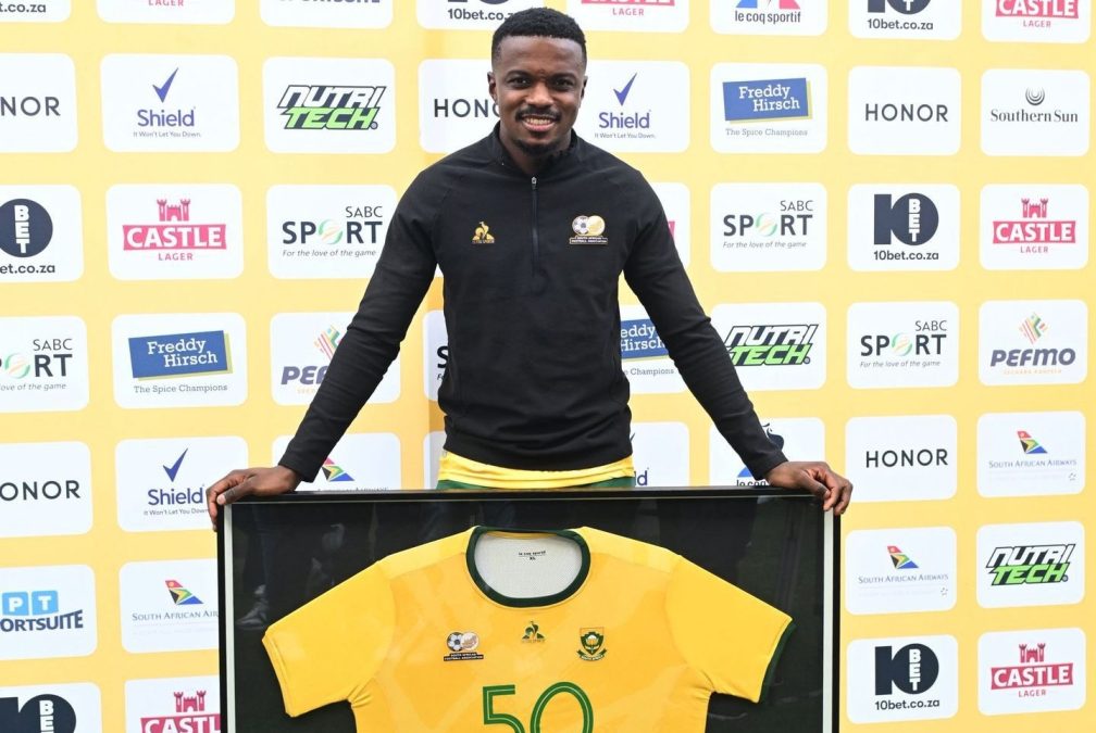 Teboho Mokoena after reaching 50 caps for Bafana Bafana