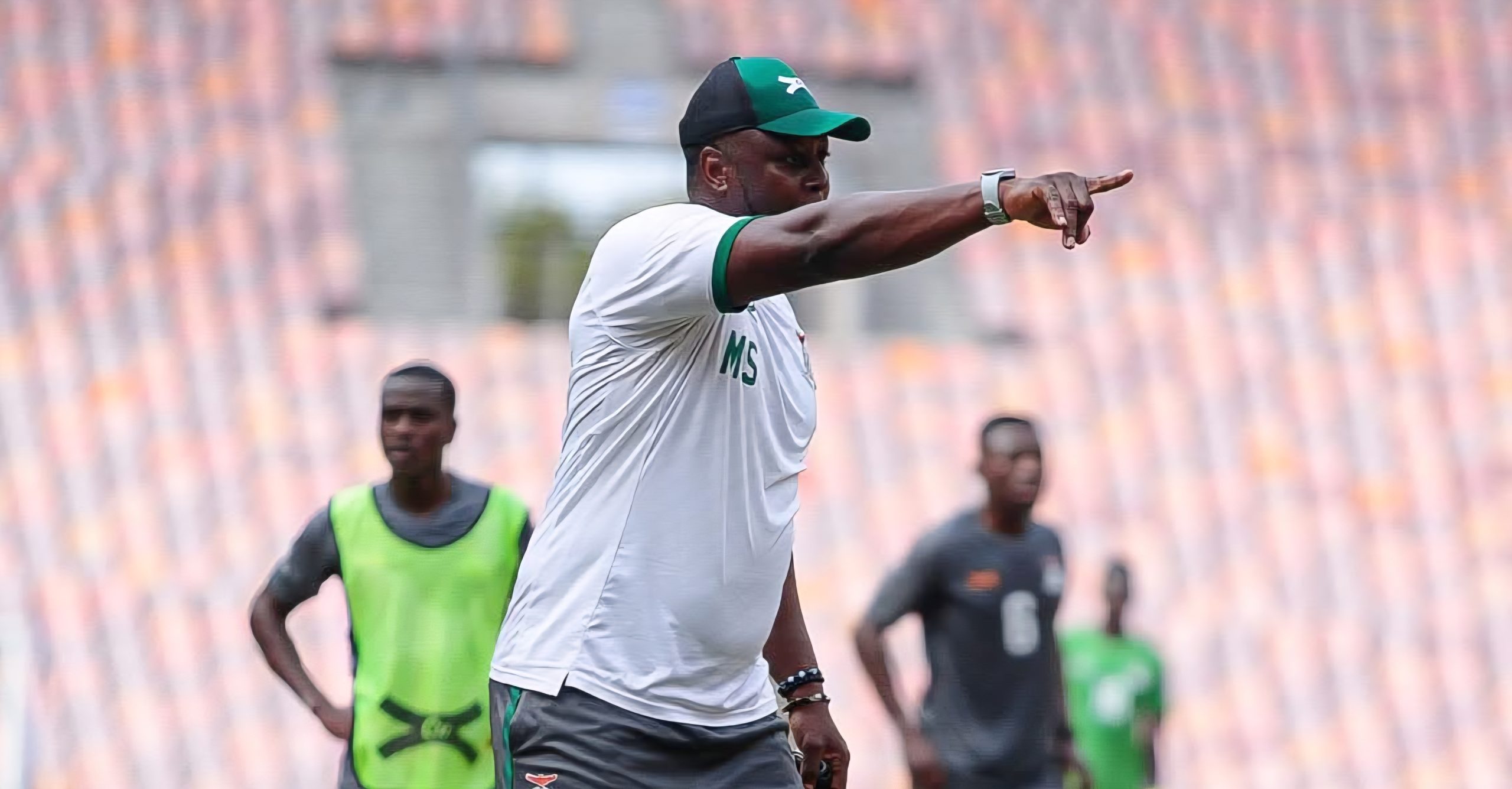 Moses Sichone giving instructions during a Zambia national team training session in South Africa