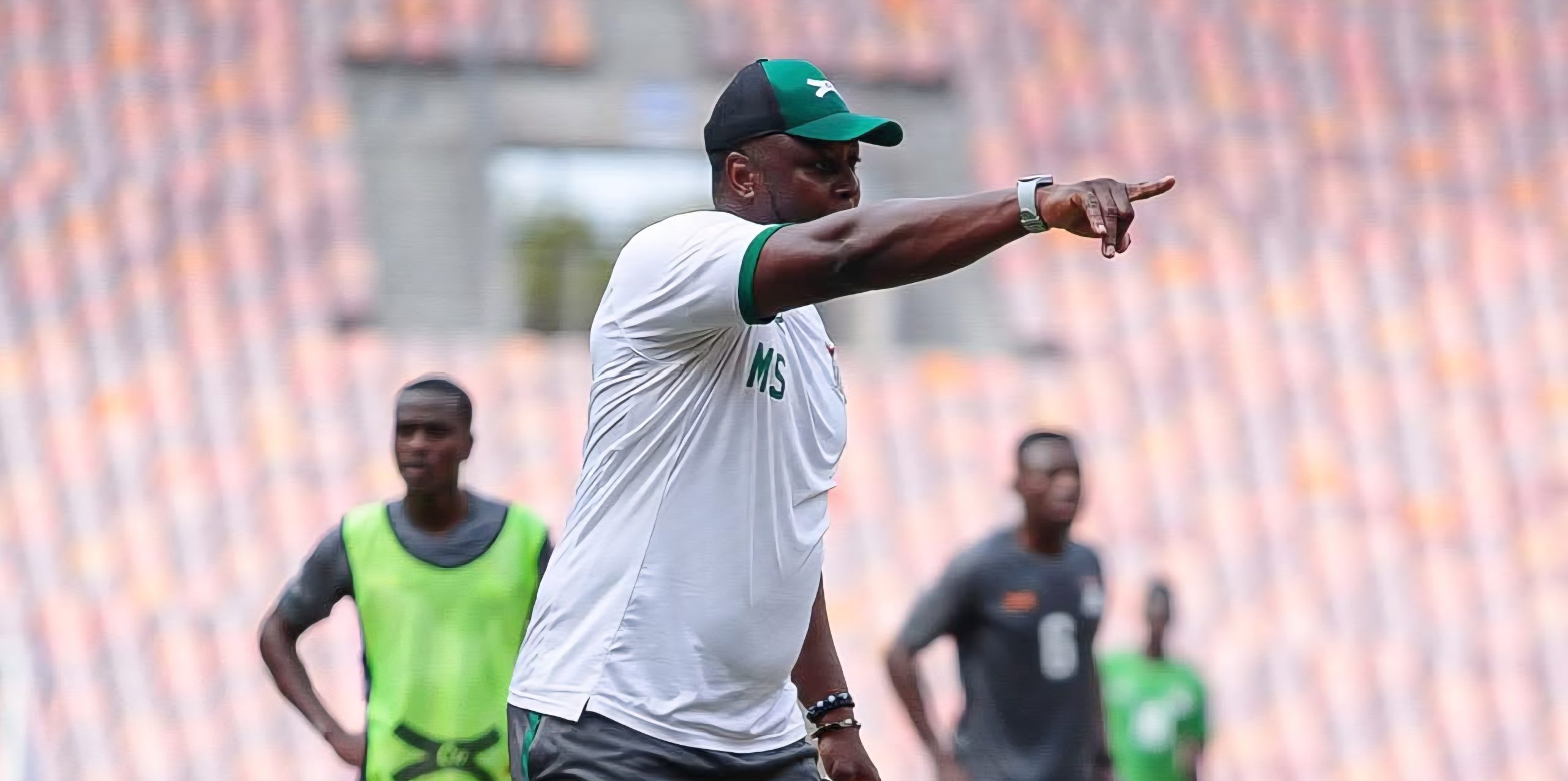 Moses Sichone giving instructions during a training session with the Zambia national team 