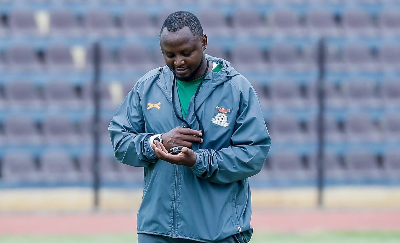 Moses Sichone giving instructions during a training session with the Zambia national team