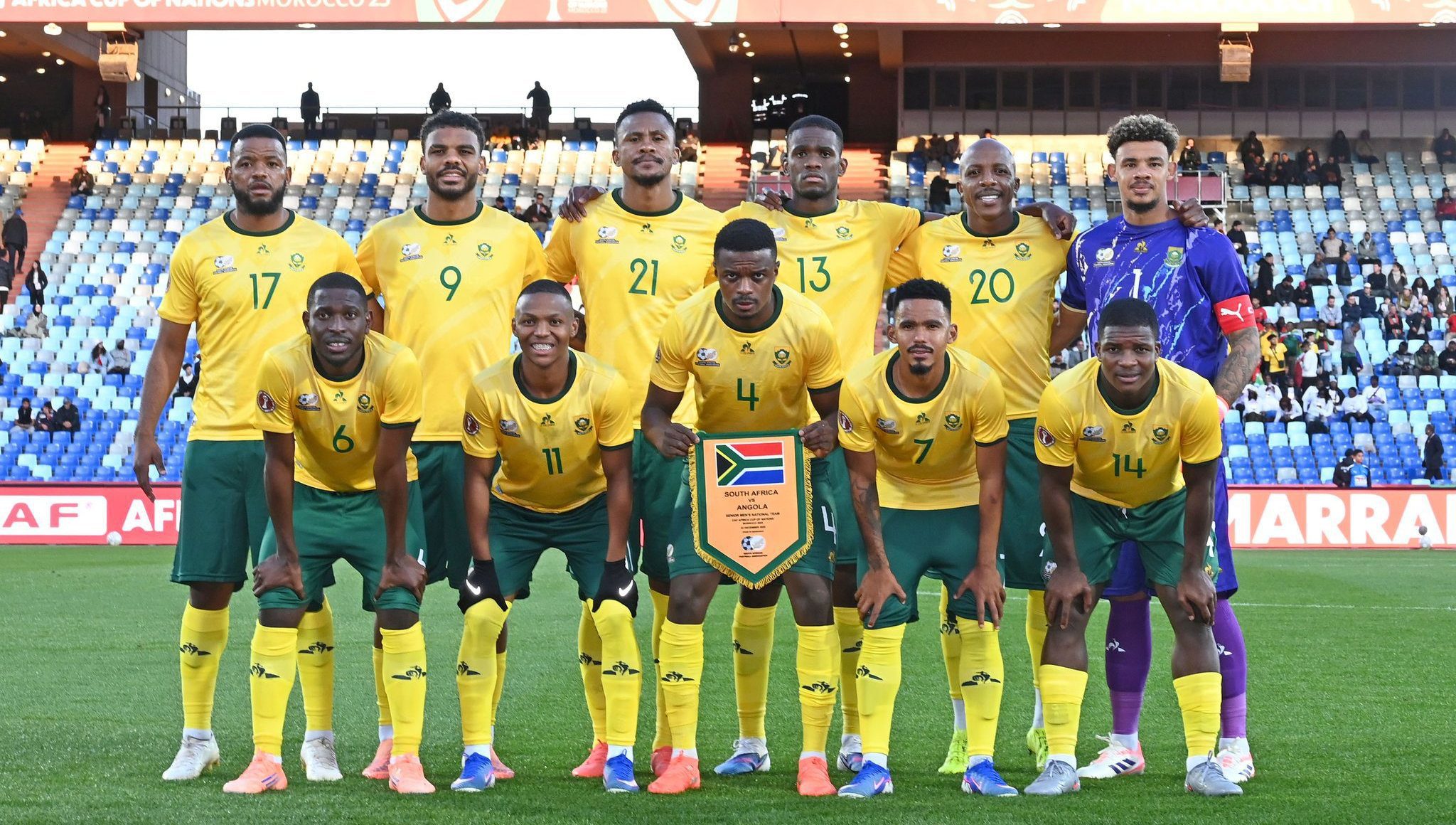 Bafana Bafana players before a game at AFCON