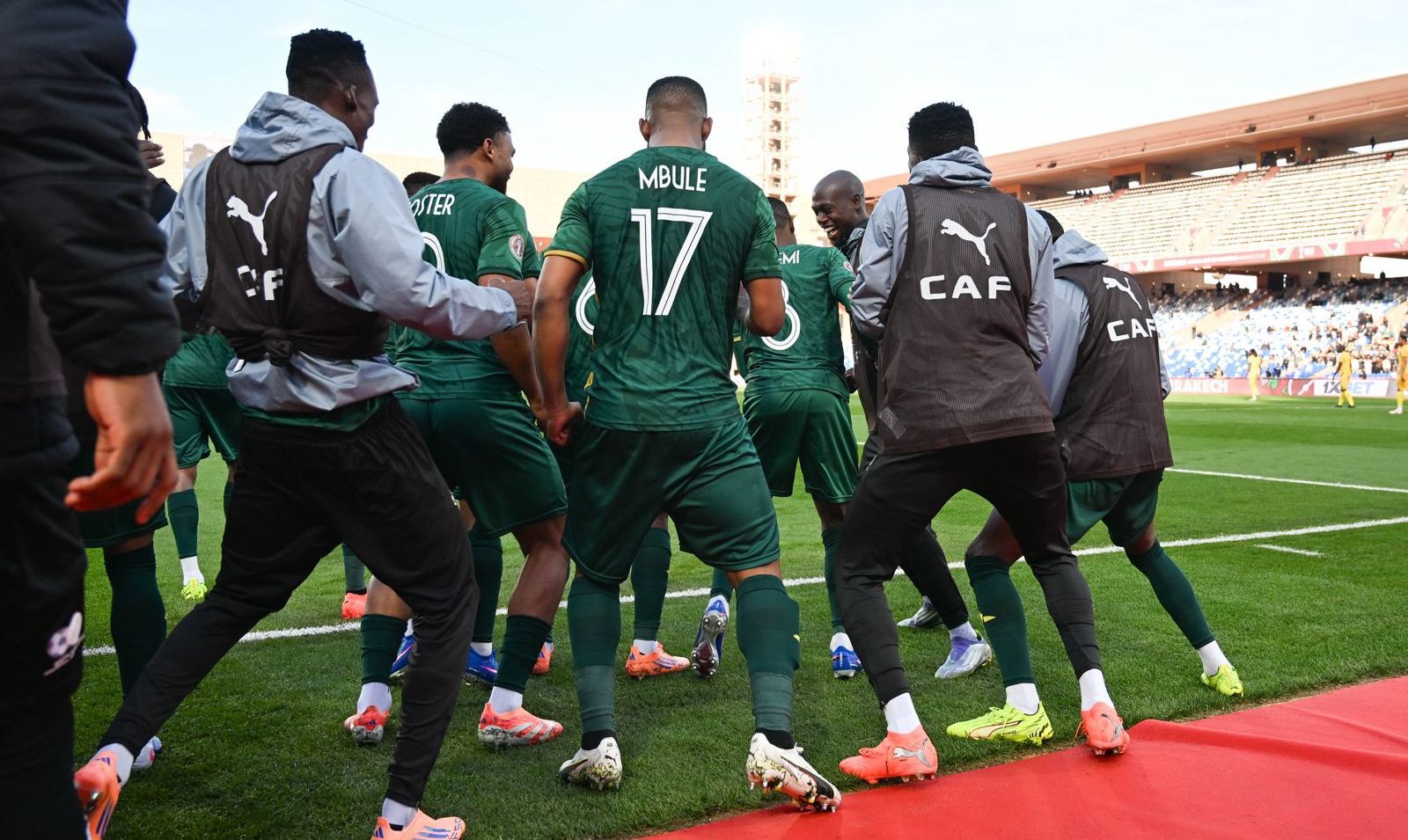 Bafana Bafana players celebrate a goal at AFCON