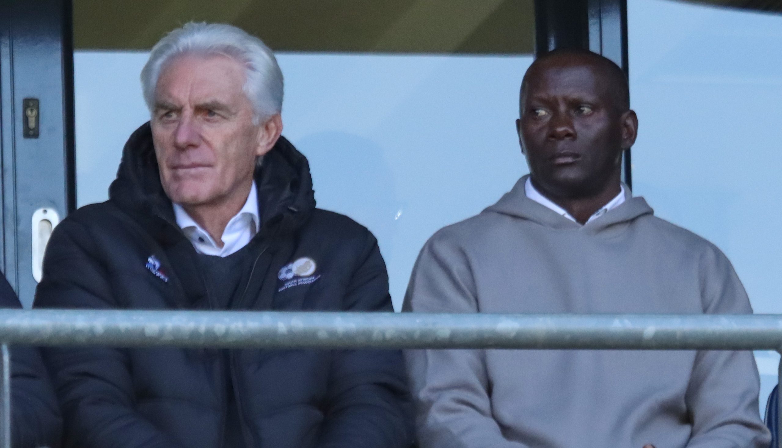Bafana Bafana coach Hugo Broos and his assistant Helman Mkhalele