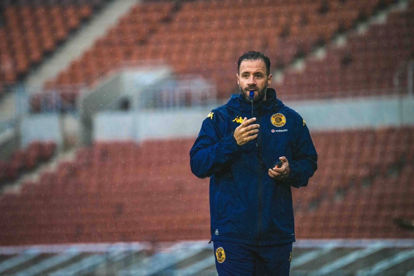Kaizer Chiefs co-coach Khalil Ben Youssef conducting a training session at the New Peter Mokaba Stadium.
