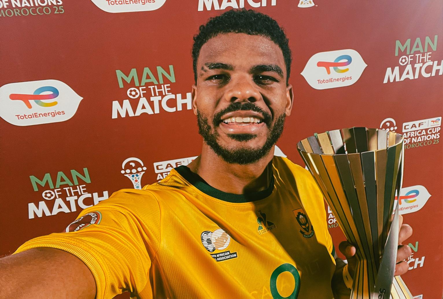 Lyle Foster with a CAF AFCON Man of the match award 