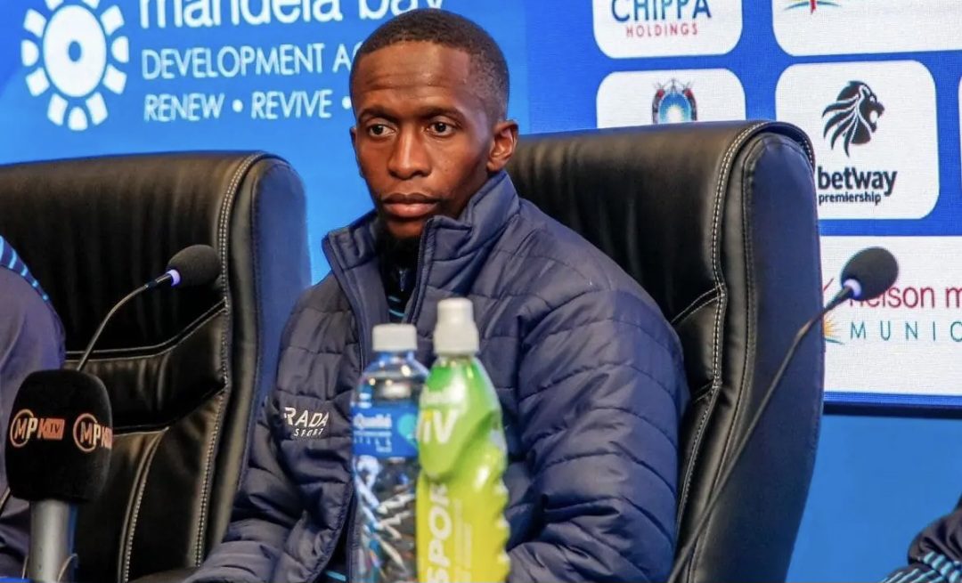 Sinethemba Badela addressing the media during his time at Chippa United
