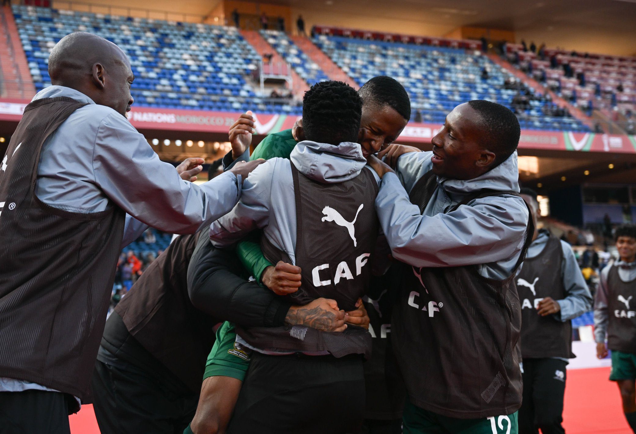Bafana Bafana celebrate a goal at 2025 AFCON in Morocco