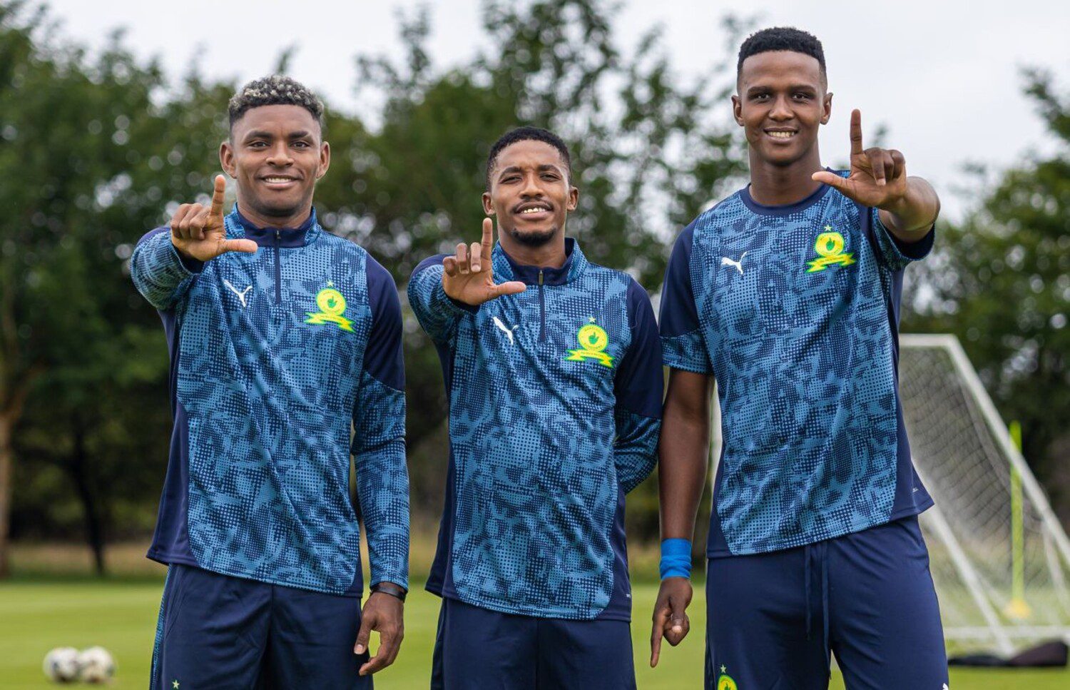 Monnapule Saleng with his Mamelodi Sundowns teammates during training session