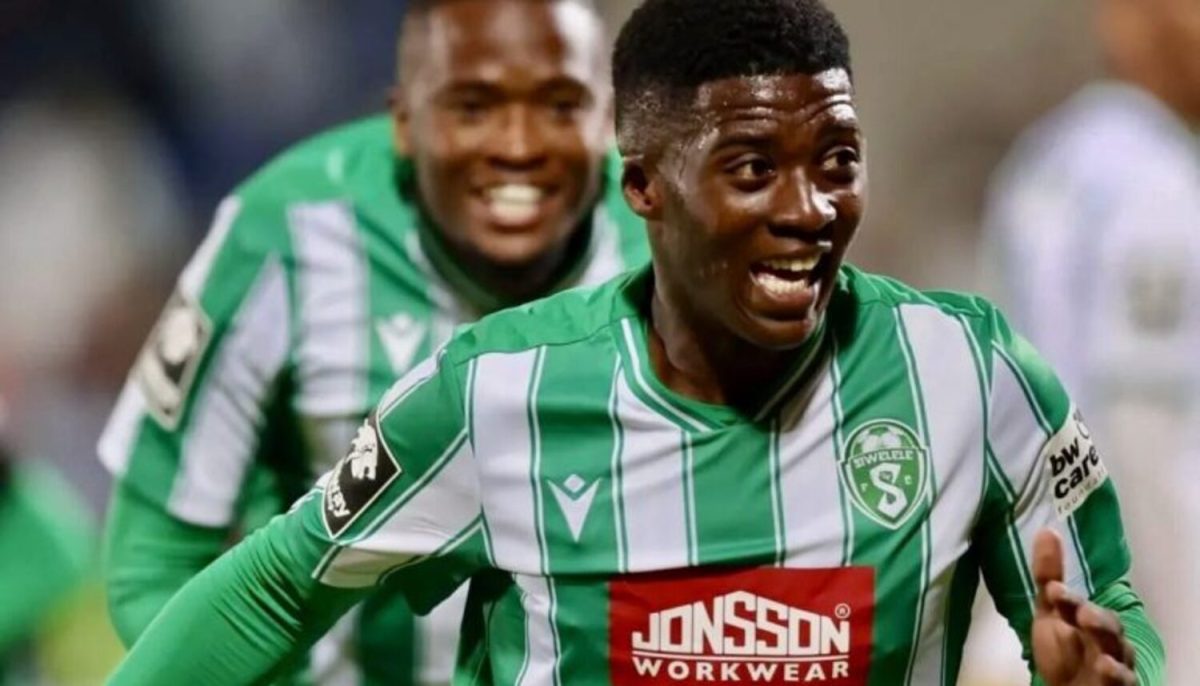 Siviwe Magidigidi celebrating a goal for Siwelele FC