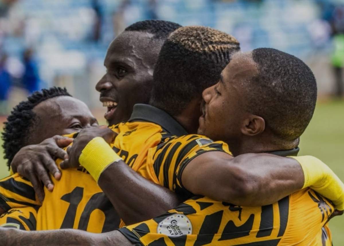 Kaizer Chiefs players celebrate Glody Lilepo's goal against ZESCOP United in the CAF Confederation Cup at the Moses Mabhida Stadium. Image: kcofficial/Instagram