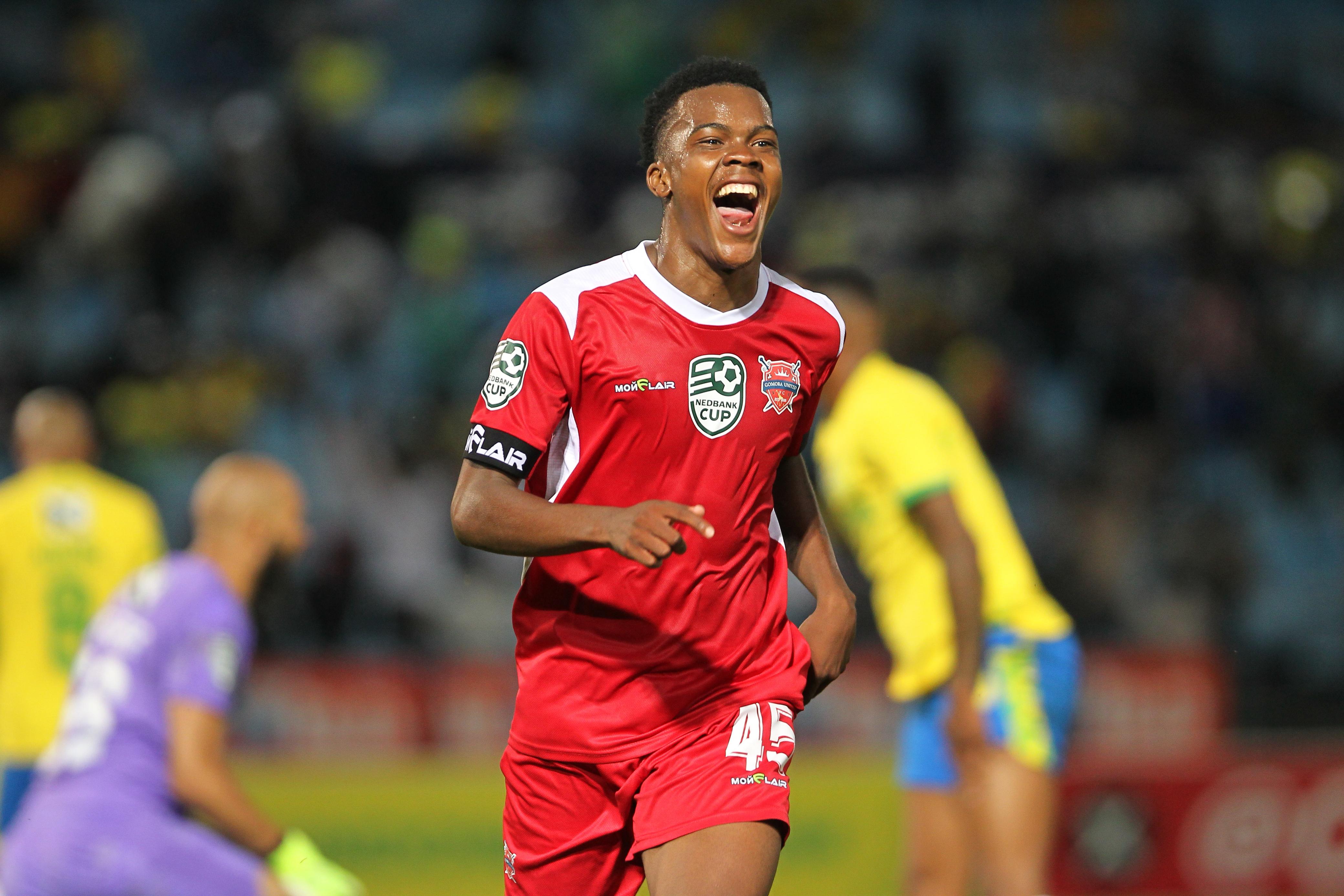 Mpho Maoke celebrate a goal against Mamelodi Sundowns