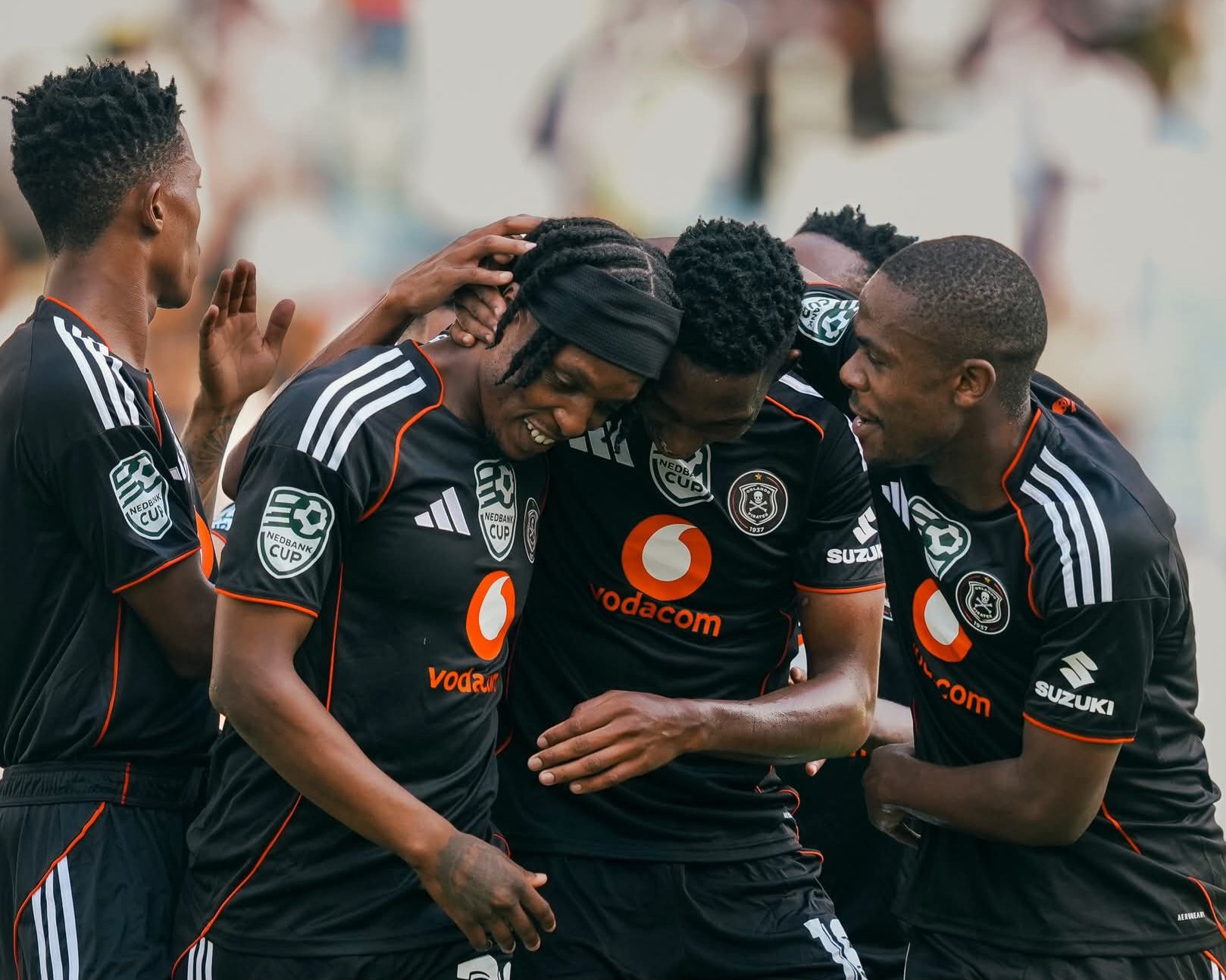 Orlando Pirates players celebrate: Picture by Orlando Pirates/Facebook