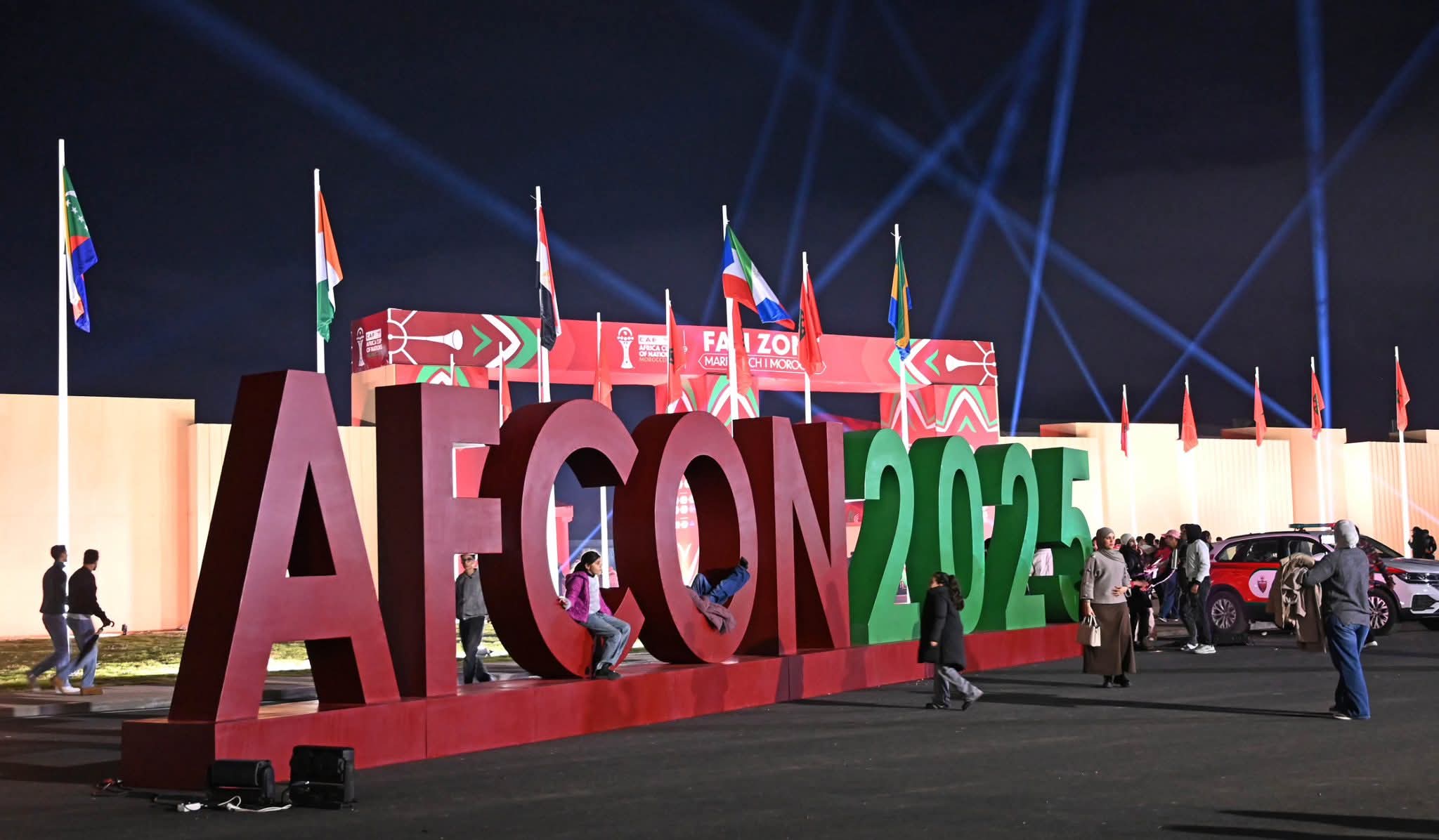 The 2025 AFCON signage outside of a stadium during the AFCON tournament in Morocco.