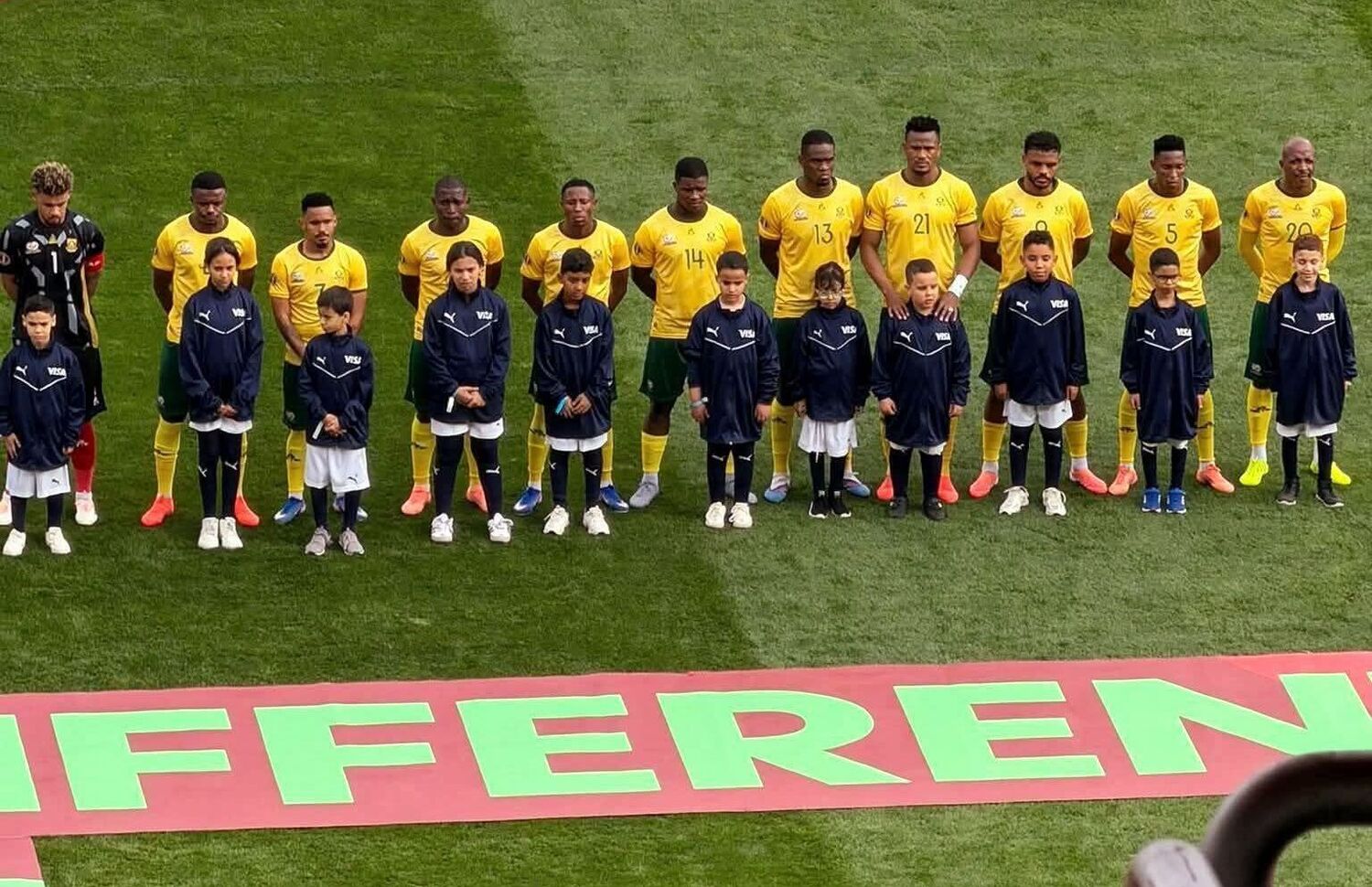 Bafana Bafana players line up before a match at 2025 AFCON