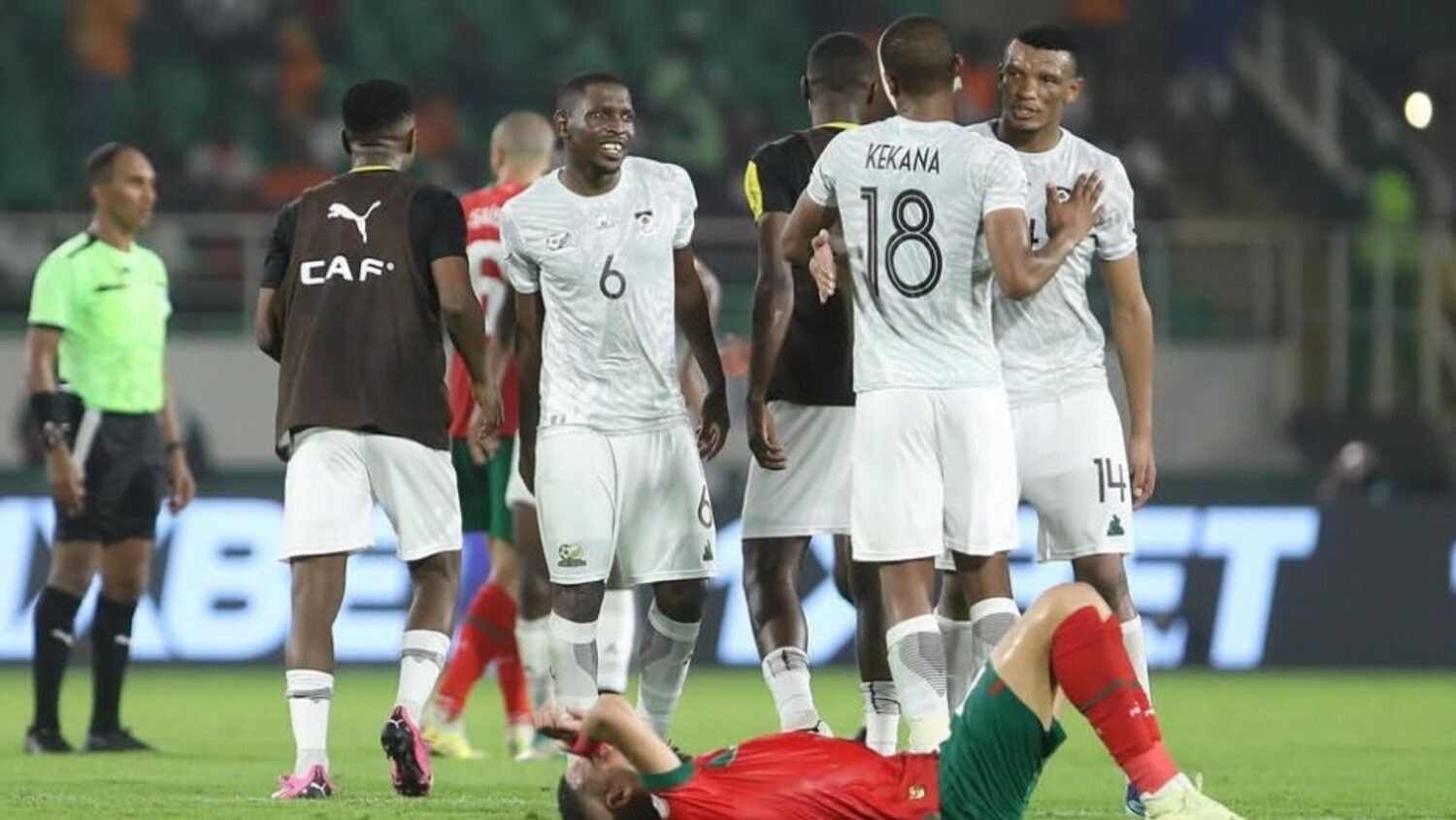 Grant Kekana with his teammates during Bafana Bafana game