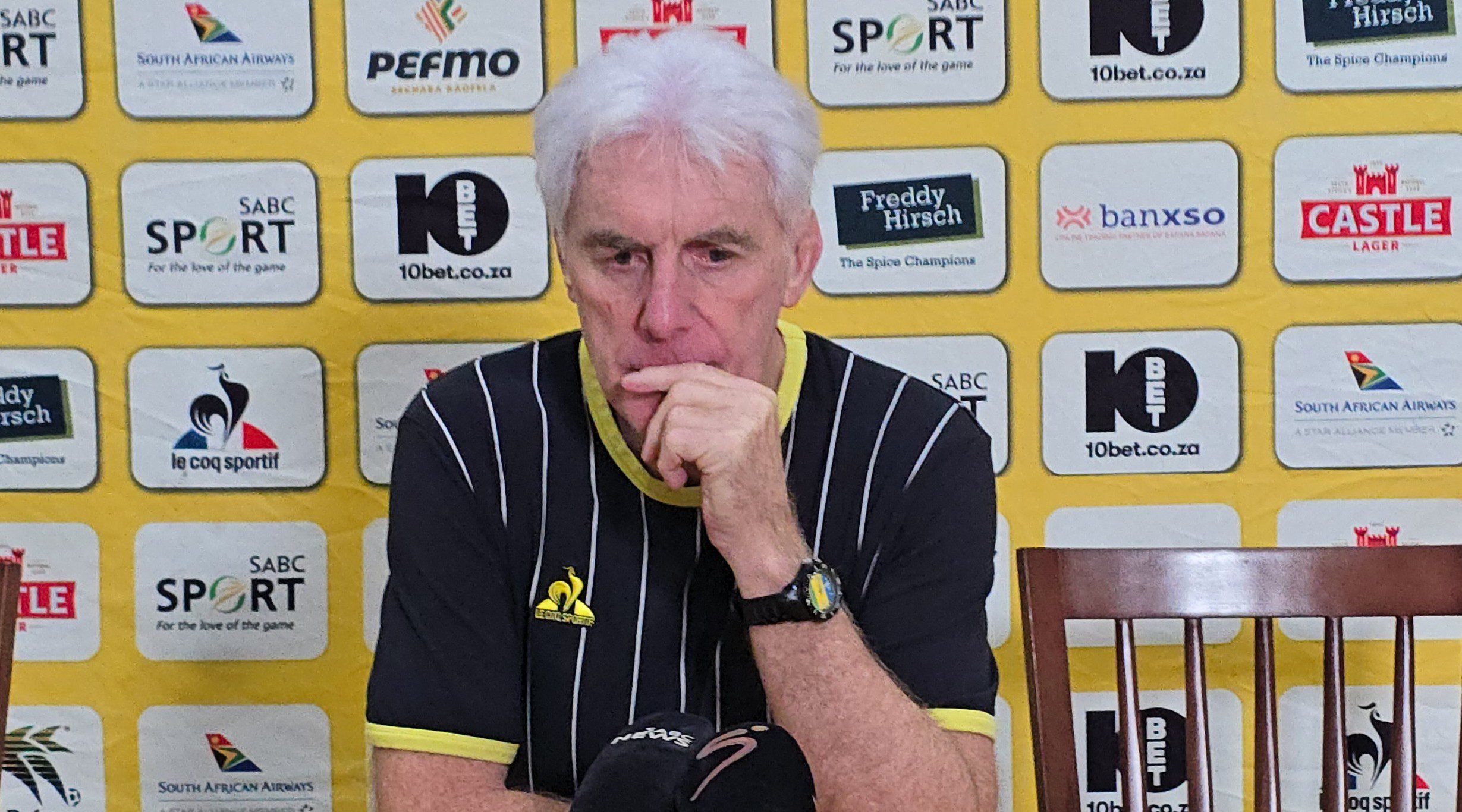 Bafana Bafana coach Hugo Broos addressing the media in Polokwane