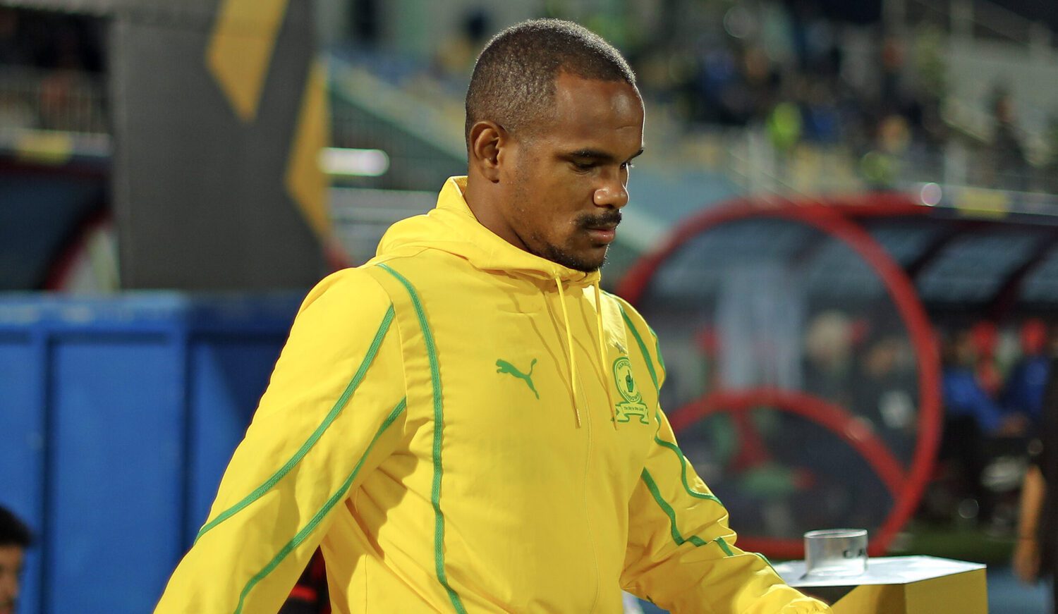 Mamelodi Sundowns striker Iqraam Rayners stepping onto the pitch