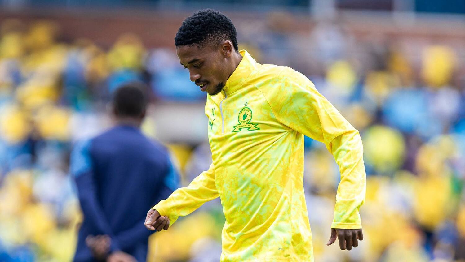 Monnapule Saleng with the ball during warm-up with Mamelodi Sundowns