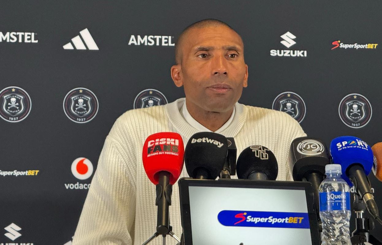 Orlando Pirates head coach Abdeslam Ouaddou speaking to the media