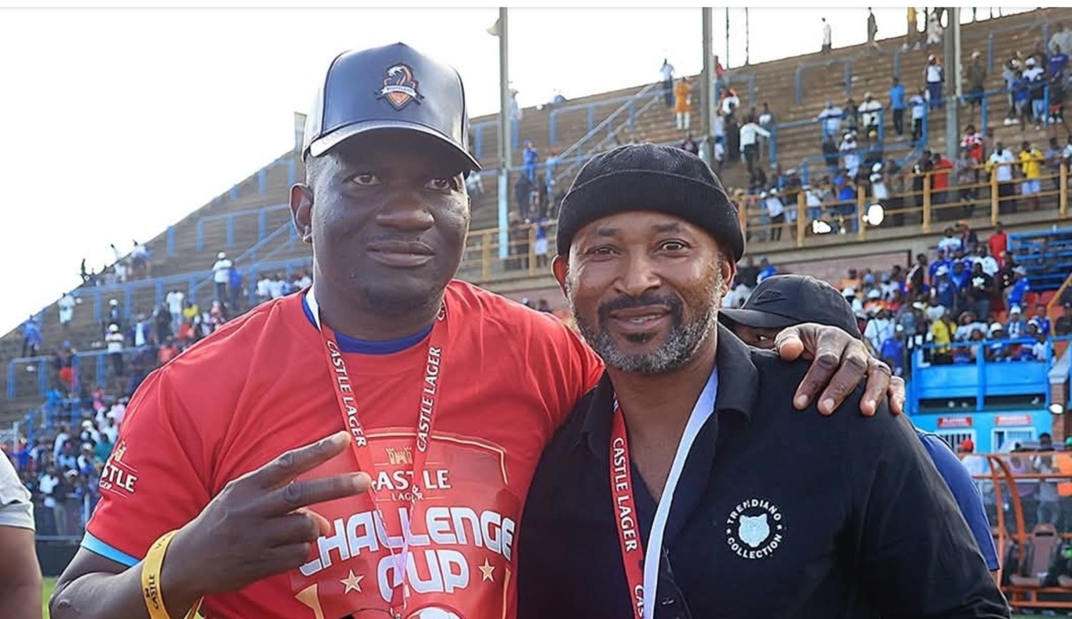 Mamelodi Sundowns legend Peter Ndlovu and Scottland FC owner Scott Sakupwanya