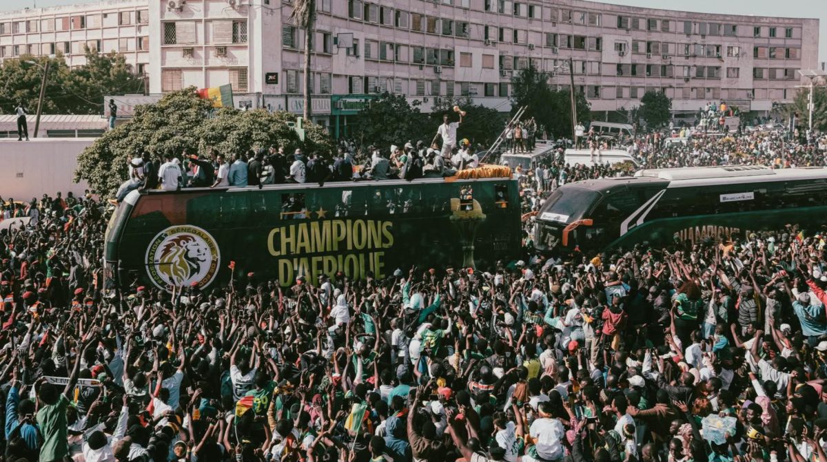 Senegal national team celebrating their AFCON triumph in their home soil