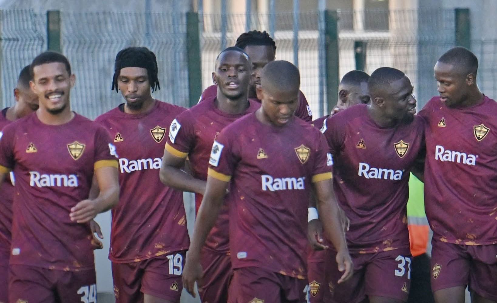 Stellenbosch FC players celebrating a goal against Chippa United. 